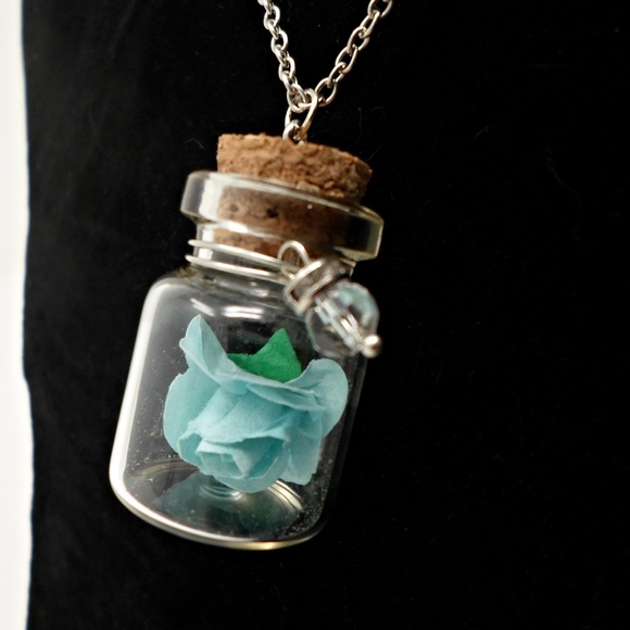 Blue Rose Wish Bottle Necklace - Picture 3 of 7